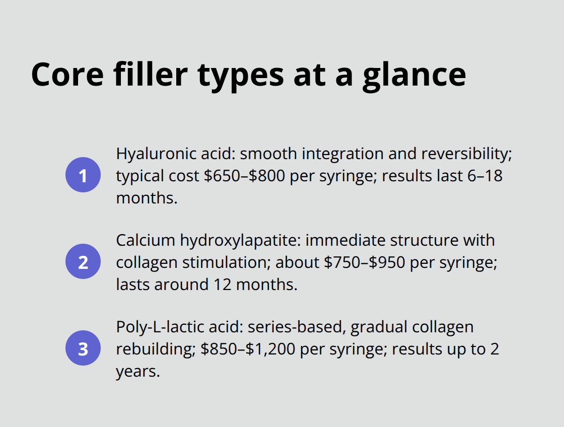Quick comparison of hyaluronic acid, calcium hydroxylapatite, and poly-L-lactic acid fillers - fda approved dermal fillers
