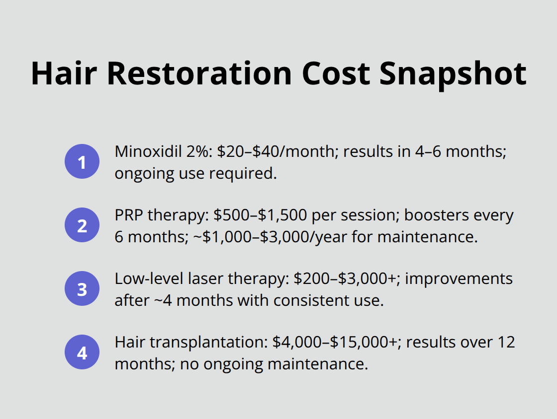 Quick view of costs and timelines for common hair restoration options