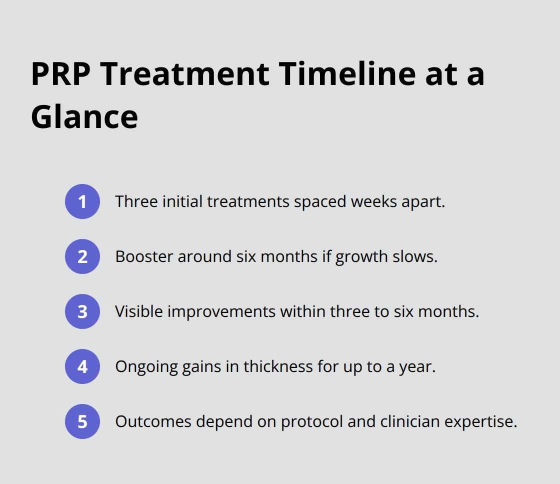 Compact timeline of a typical PRP hair restoration plan and when to expect results