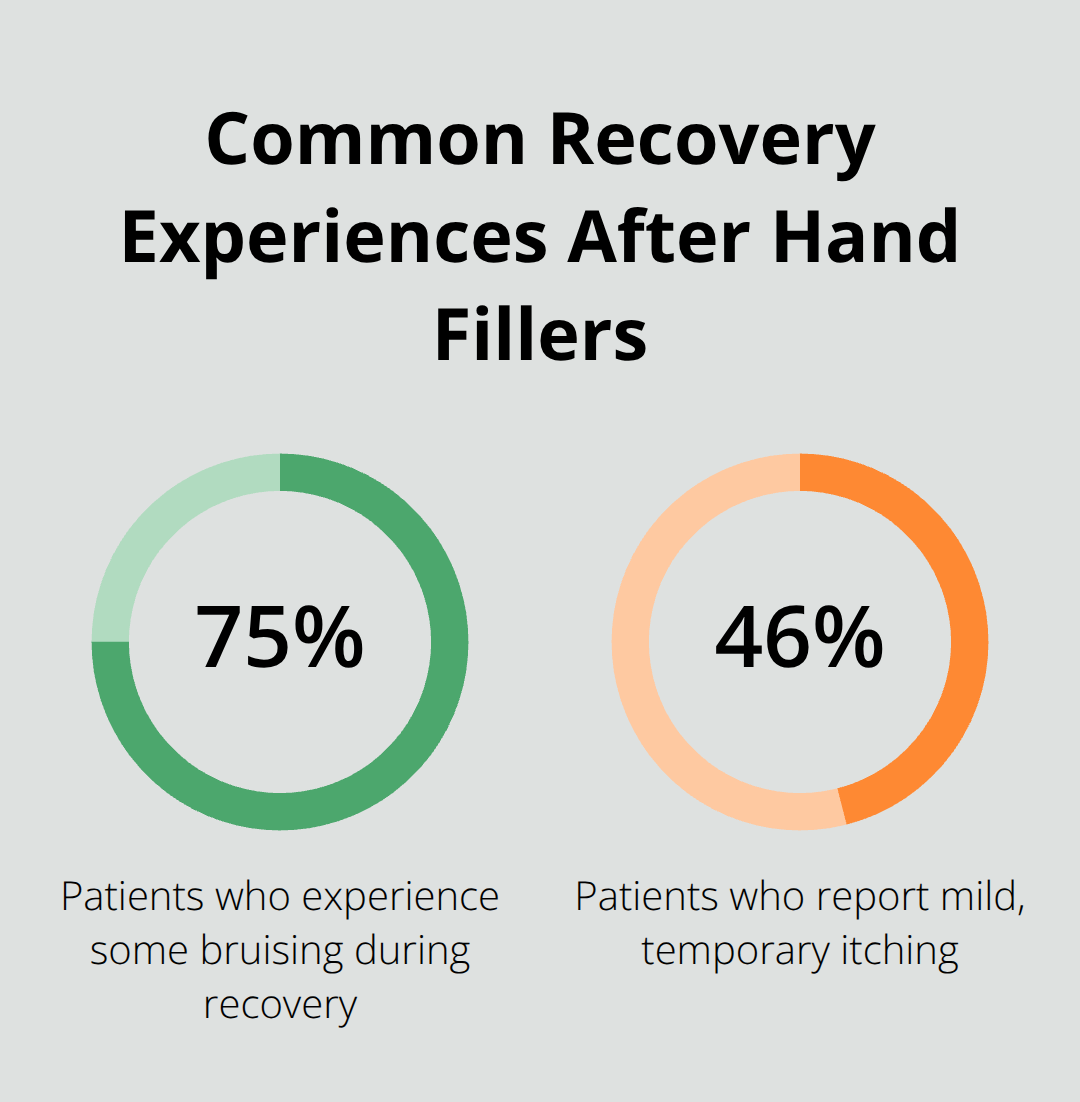 Percentage chart showing rates of bruising and itching after hand filler treatment - hand rejuvenation dermal fillers