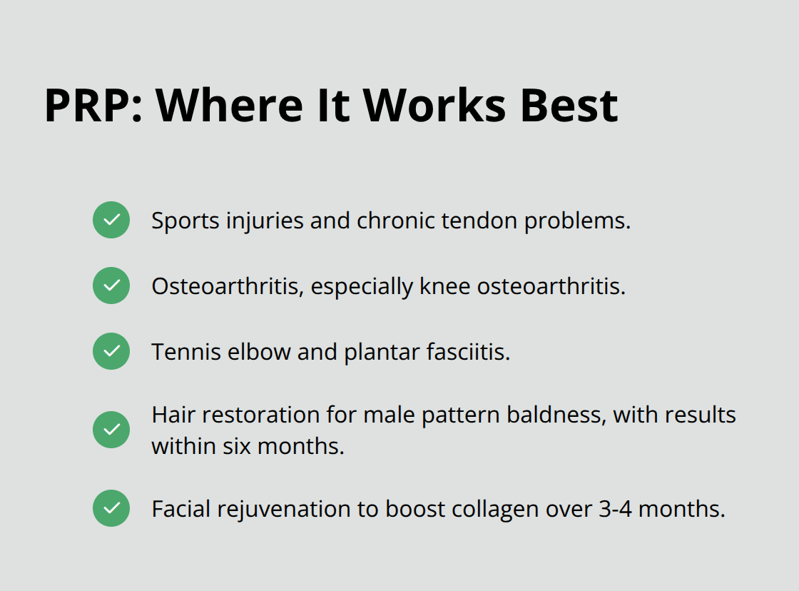 Top conditions and uses where PRP shows strong outcomes - is prp and stem cell therapy the same thing