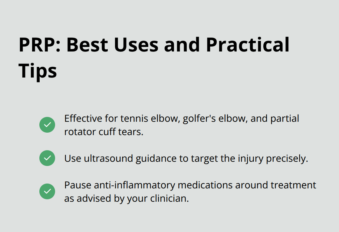 Checklist of conditions that respond to PRP and guidance for treatment accuracy and meds - is stem cell therapy and prp the same