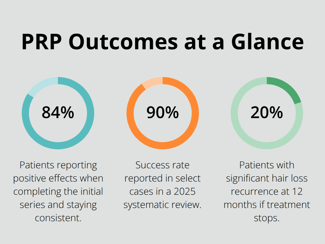 Chart summarizing key PRP hair restoration outcome percentages.