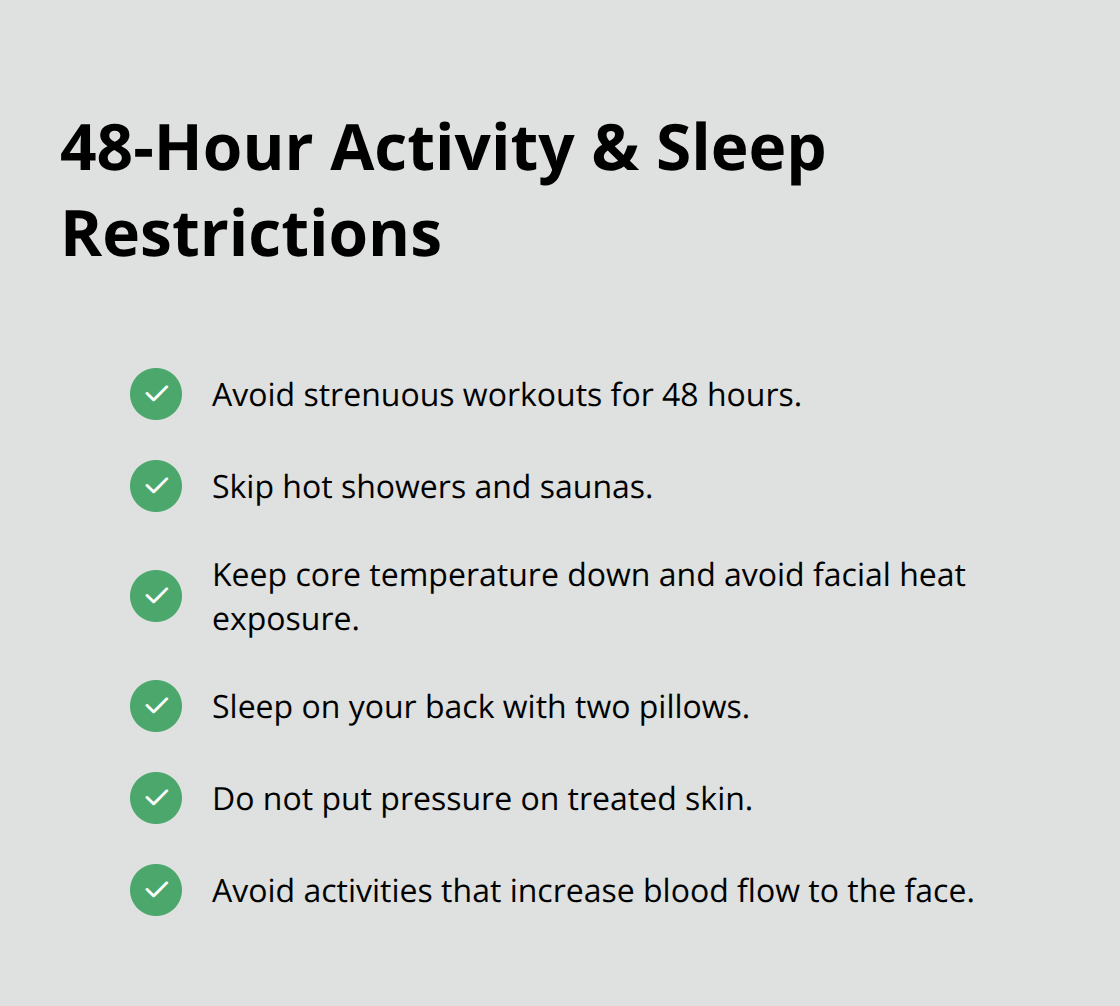 Checklist of activity and sleep restrictions after a PRP facial. - PRP facial downtime