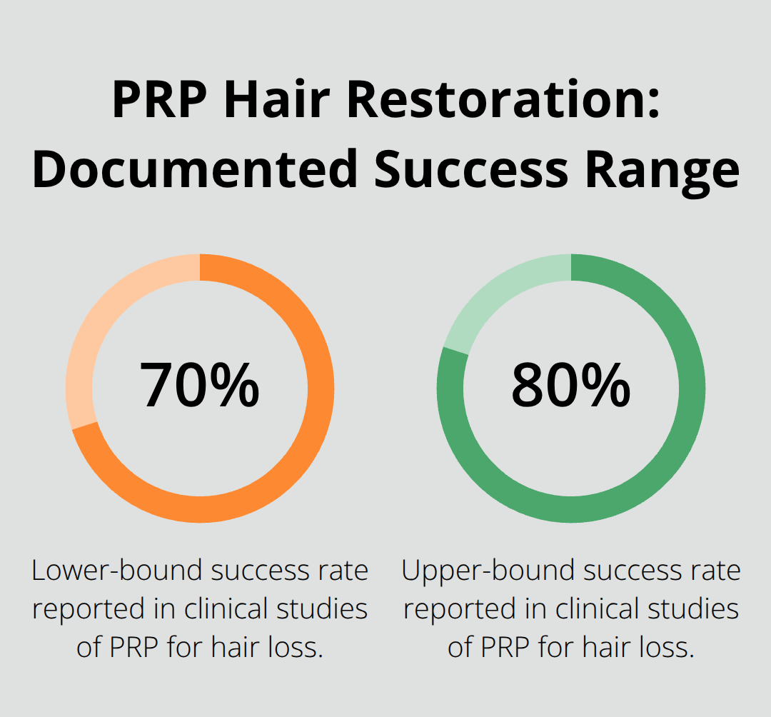 Percentage chart highlighting the documented success rate range for PRP hair treatments in clinical studies. - prp therapy for hair