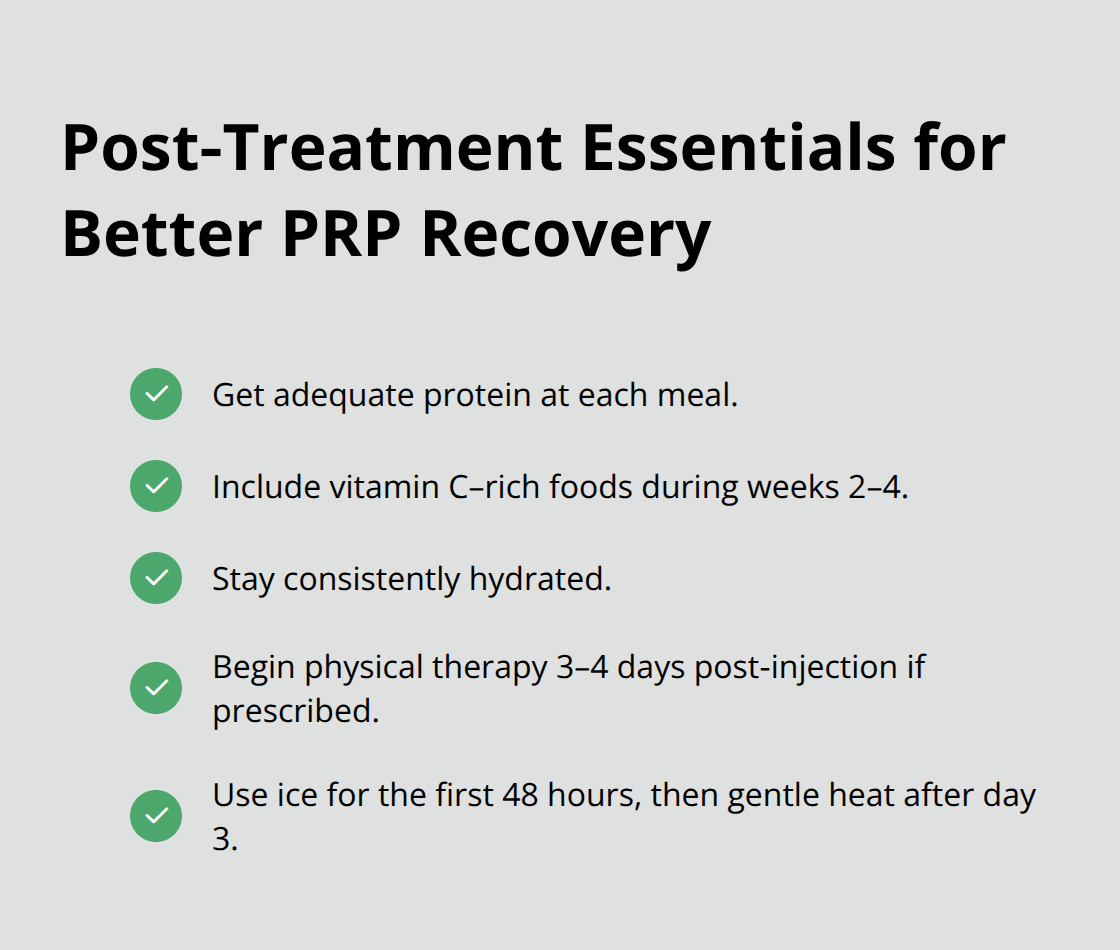 Checklist of nutrition, hydration, PT, and thermal care after PRP - prp therapy recovery