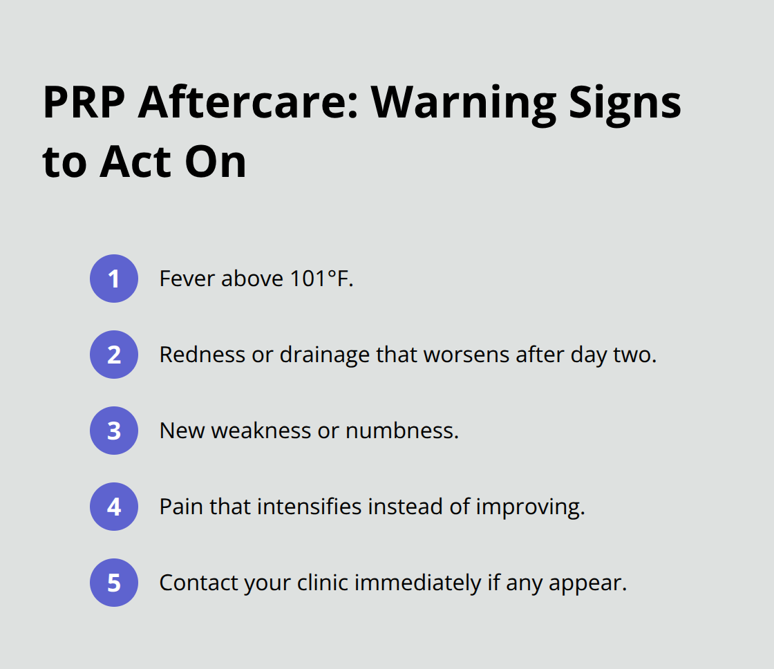 Ordered list of PRP aftercare warning signs that require contacting your clinic - PRP treatment aftercare